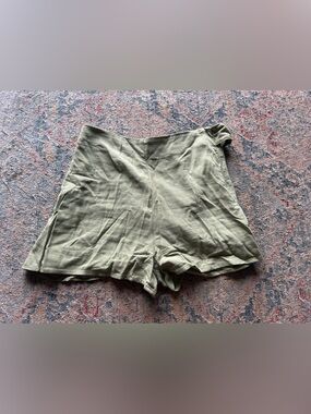 Love Tree Olive Green Lightweight Linen shorts with tie back